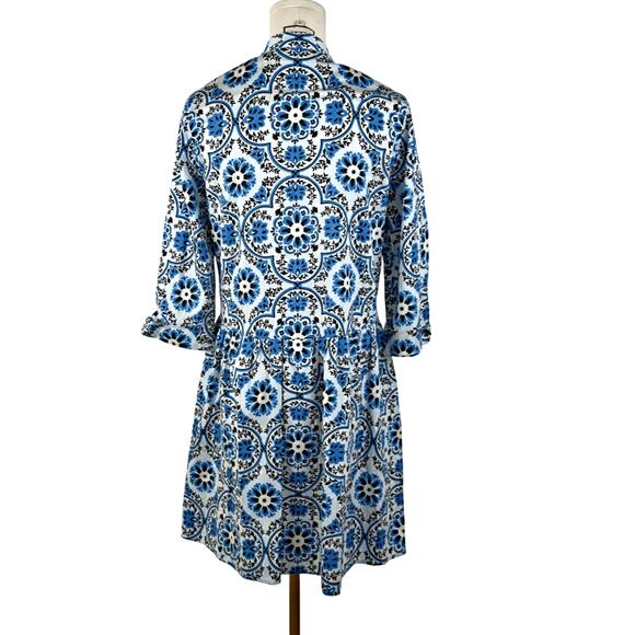 Tuckernuck X-SMALL Golden Medallion Crawford Dress Blue White Ruffle Mini - Picture 3 of 9